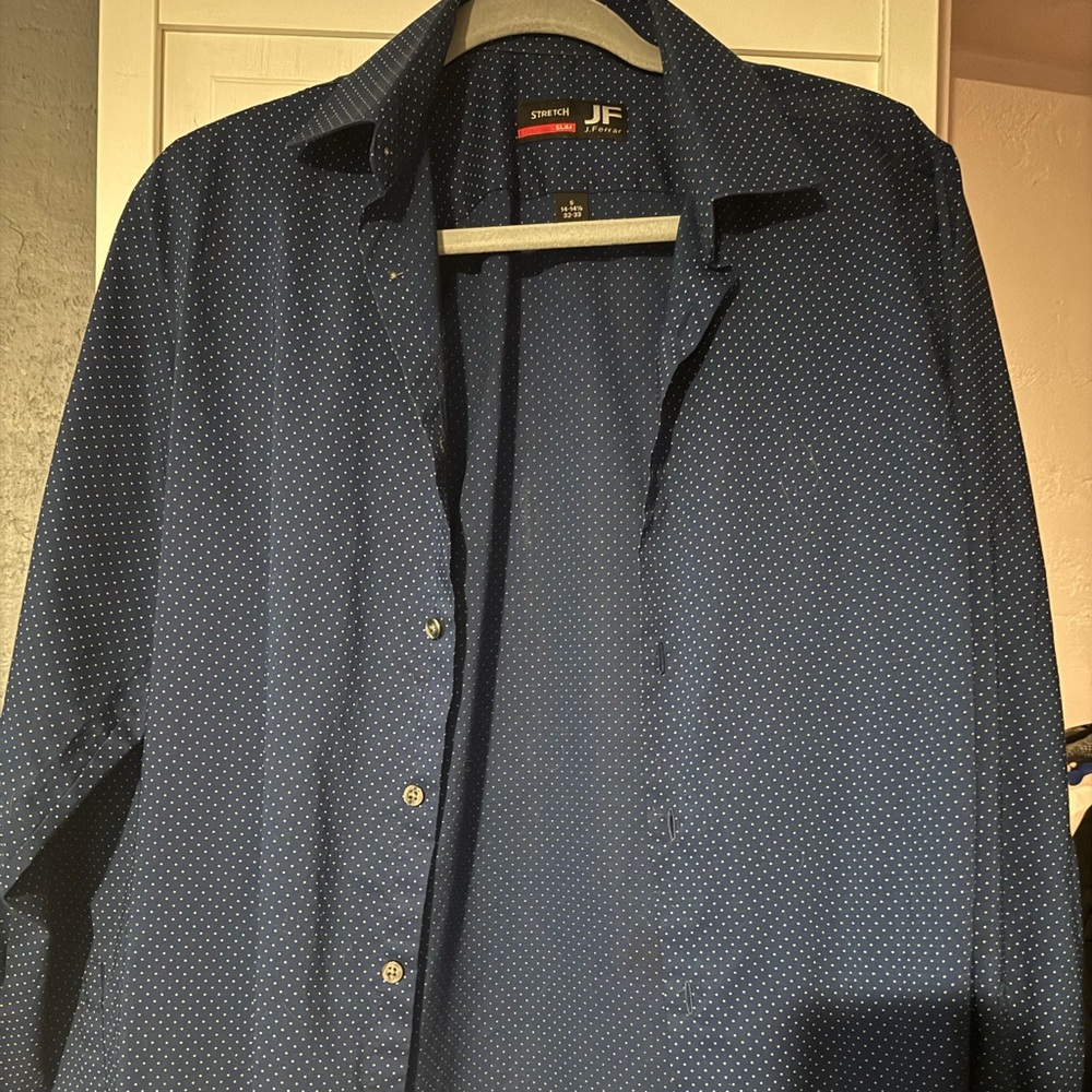 Men's Navy Blue Polka Dot Dress Shirt